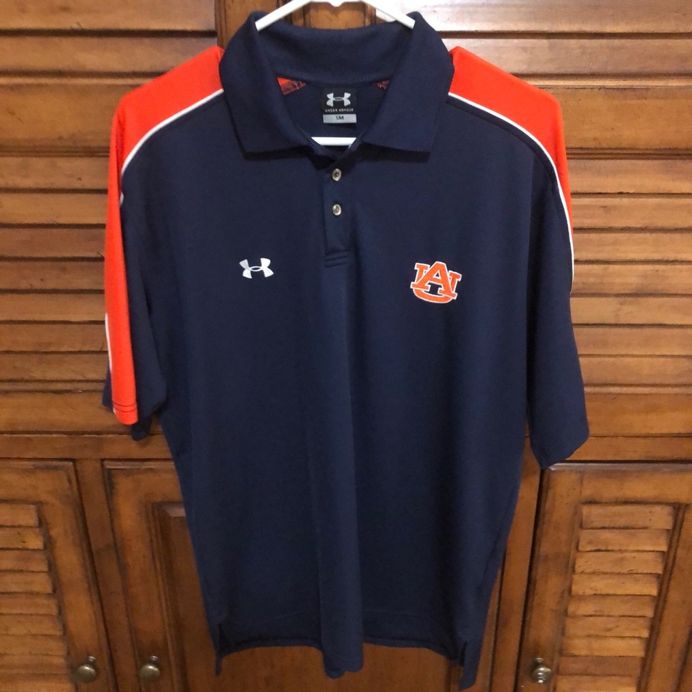 AUBURN🔸🔹University Under Armour Men’s Orange and Navy Knit Shirt - Size Small